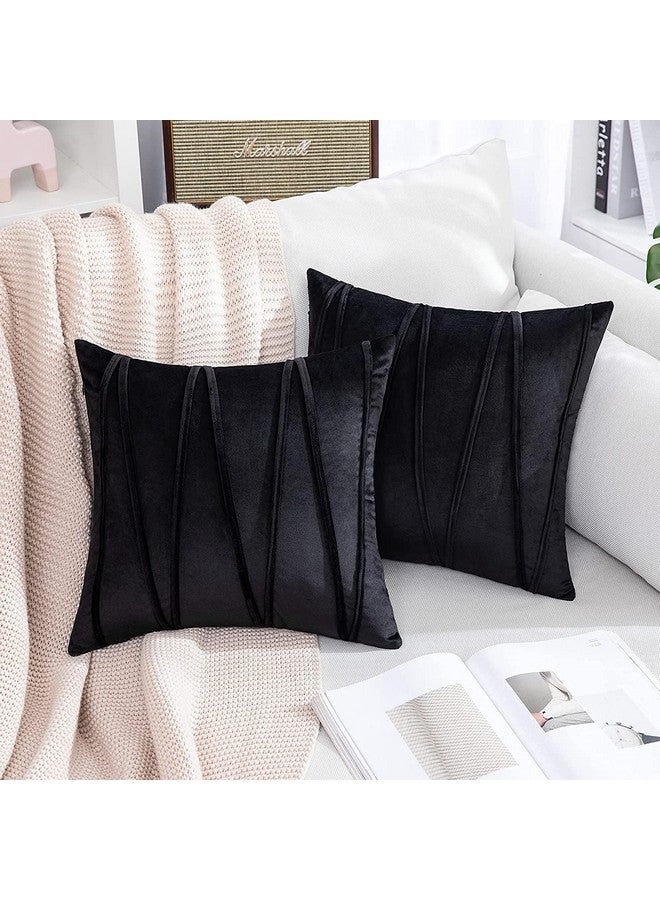 Khooti Velvet 200 TC Cushion Cover Pack Of 1-16"X16"/41X41 Cm-Black-Soft Pillow Covers Cushion Case For Sofa Bedroom Living room Chair Car, Cushion Cover With Random Zig Zag Pattern - Image 2