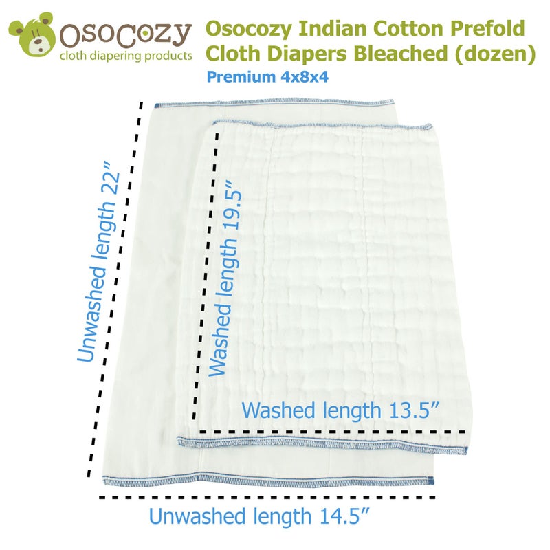 OsoCozy - Prefold Cloth Diapers (1 Dz) - Soft, Absorbent Durable Diaper Service Quality Prefolds. 100% Cotton - 14.5"x22", Fits 15-30 Lbs. - (Premium 4x8x4) - Image 3