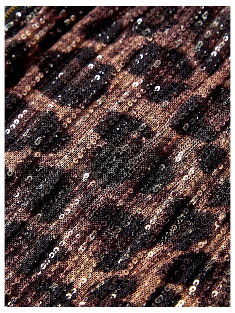 Floerns Women's Sequin Cheetah Print Rave Outfits Y2k Mini Micro Shorts Brown - Image 5