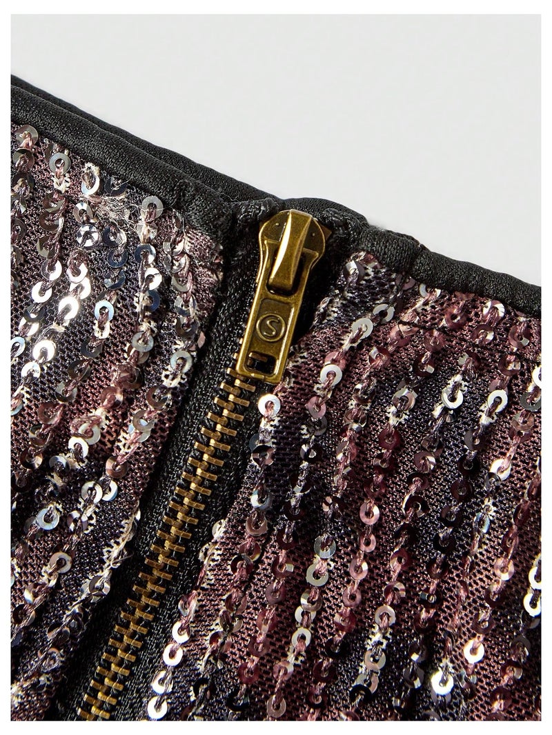 Floerns Women's Sequin Cheetah Print Rave Outfits Y2k Mini Micro Shorts Brown - Image 3