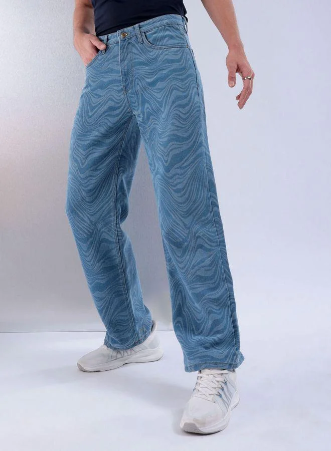 Men Baggy Abstract Mid-Rise Stretchable Jeans