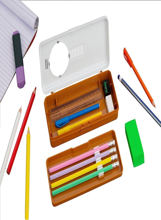 HAZEL Pencil Box for Art Organizer and Storage | Creative Crayon Box for Stationary Box | Compass Box with Separator for School Kids, Brown - Image 3