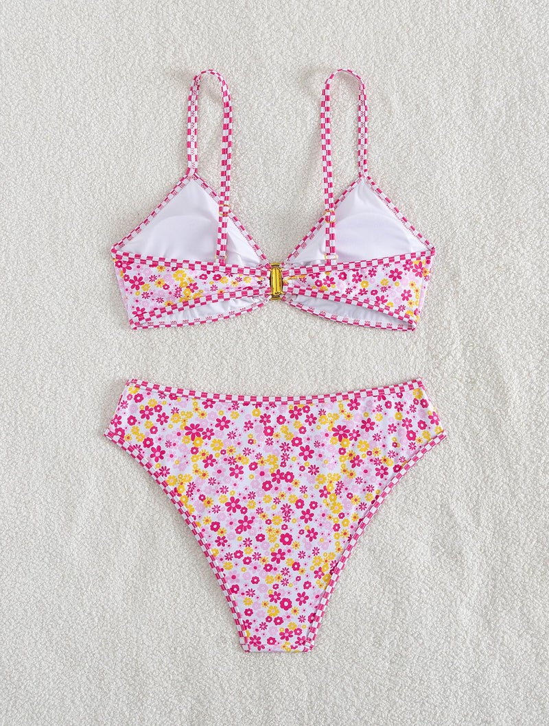 Tainehs Women's Two Piece Bikini Sets O Ring Front Top Ditsy Floral Triangle Swimsuits Cheeky Bathing Suit - Image 5