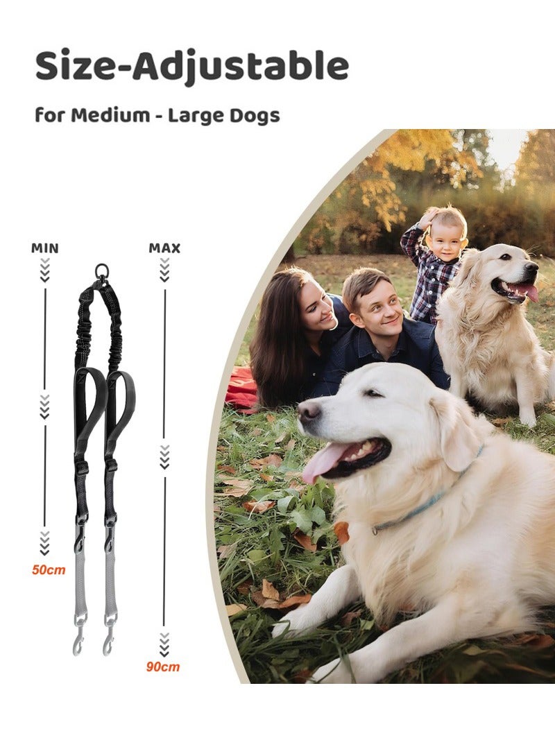 Generic Double Dog Leash Extension with padded Quick Control Handle, Reflective heavy duty 2-way dog lead, Elastic, 50-90cm per arm, 2.5cm width, Black - Image 2