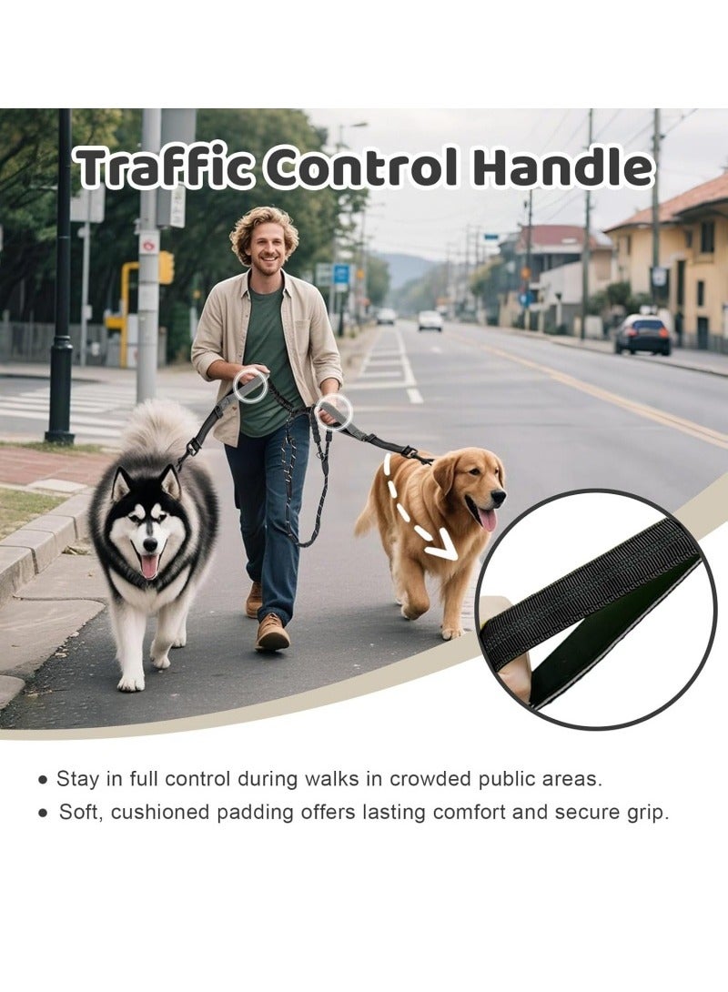 Generic Double Dog Leash Extension with padded Quick Control Handle, Reflective heavy duty 2-way dog lead, Elastic, 50-90cm per arm, 2.5cm width, Black - Image 4