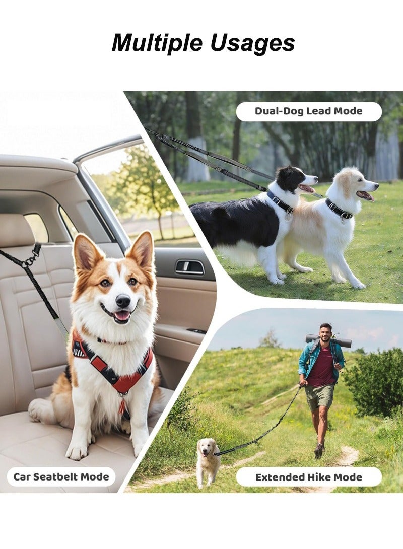 Generic Double Dog Leash Extension with padded Quick Control Handle, Reflective heavy duty 2-way dog lead, Elastic, 50-90cm per arm, 2.5cm width, Black - Image 5