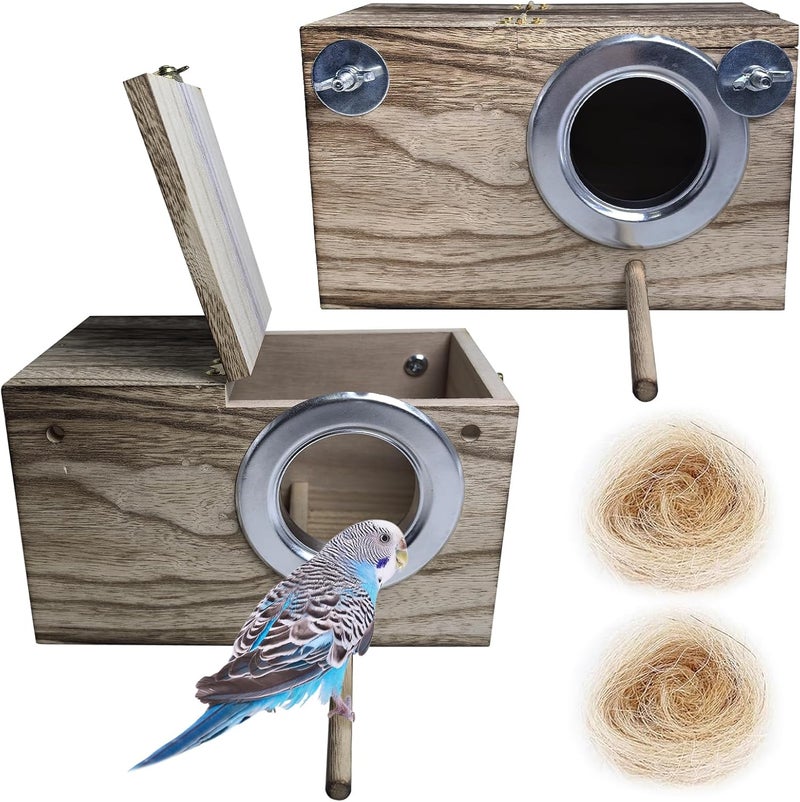 Hamiledyi 2PCS Parakeet Nesting Box Bird House Bird Nest Wood Breeding Box Parrot Mating Box for Parrot Lovebirds Cockatiel Conure Cockatoo Budgie Finch Canary（Style B） - Image 1