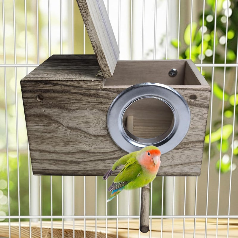 Hamiledyi 2PCS Parakeet Nesting Box Bird House Bird Nest Wood Breeding Box Parrot Mating Box for Parrot Lovebirds Cockatiel Conure Cockatoo Budgie Finch Canary（Style B） - Image 3