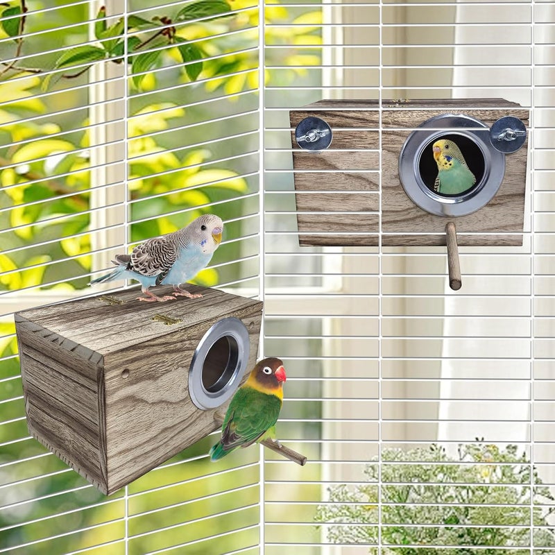 Hamiledyi 2PCS Parakeet Nesting Box Bird House Bird Nest Wood Breeding Box Parrot Mating Box for Parrot Lovebirds Cockatiel Conure Cockatoo Budgie Finch Canary（Style B） - Image 5