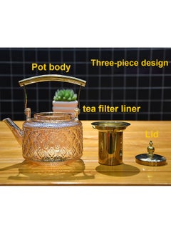 LOOPITYS 1L gold high borosilicate gold-plated teapot with filtered tea strainer, vintage teapot, handle teapot, vintage style crabapple teapot, suitable for home tea brewing and gift giving  - Image 4