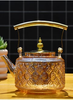 LOOPITYS 1L gold high borosilicate gold-plated teapot with filtered tea strainer, vintage teapot, handle teapot, vintage style crabapple teapot, suitable for home tea brewing and gift giving  - Image 1