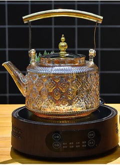LOOPITYS 1L gold high borosilicate gold-plated teapot with filtered tea strainer, vintage teapot, handle teapot, vintage style crabapple teapot, suitable for home tea brewing and gift giving  - Image 2