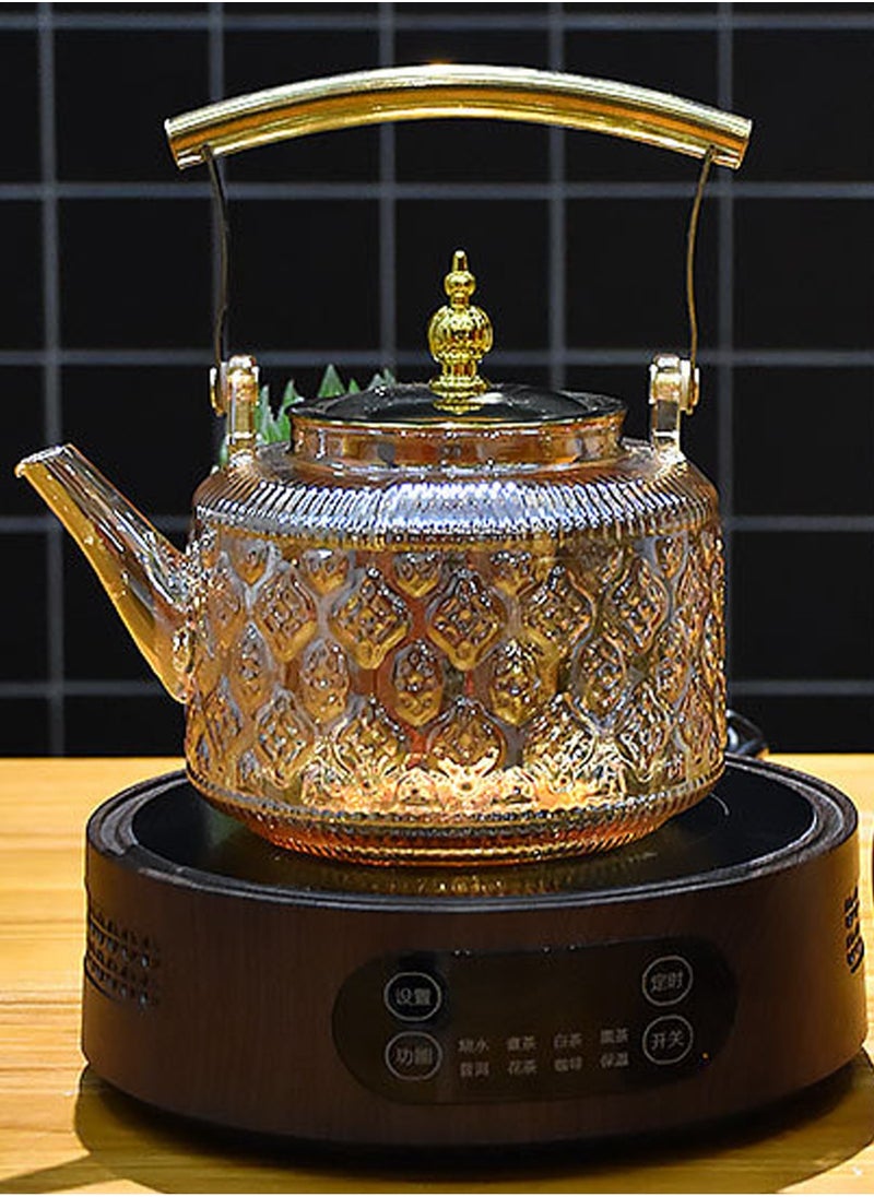 LOOPITYS 1L gold high borosilicate gold-plated teapot with filtered tea strainer, vintage teapot, handle teapot, vintage style crabapple teapot, suitable for home tea brewing and gift giving  - Image 2