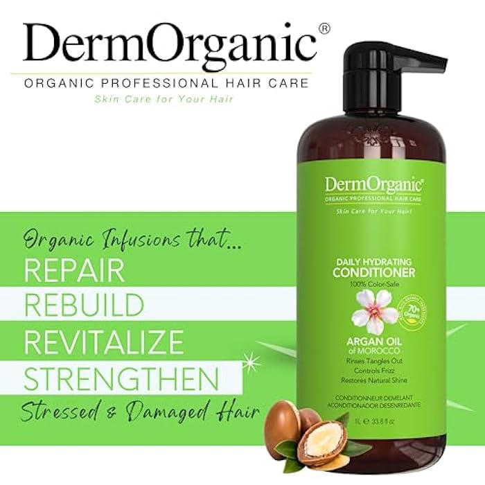 DermOrganic Daily Hydrating Conditioner for Dry Hair - Rinses Out Tangles, Controls Flyaways, Smooths and Softens, 33.8 oz - Image 2