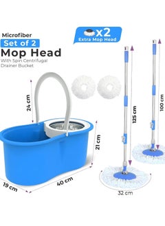 Festive Gallery Spin Mop For Floor Cleaning, Stainless Steel Mop and Bucket With Telescopic Handle, Hands Free Wringing, Floor Mop With 6L Large Capacity and Reusable Refills For Home Office  - Image 3