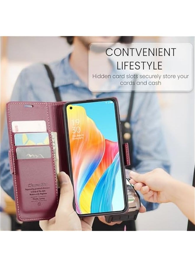 ماركة غير محددة حافظة أوبو A78 4G مع منع RFID وحامل بطاقة جلدي قوي وحماية صدمات وإغلاق مغناطيسي قابل للطي (أحمر)  - Image 5