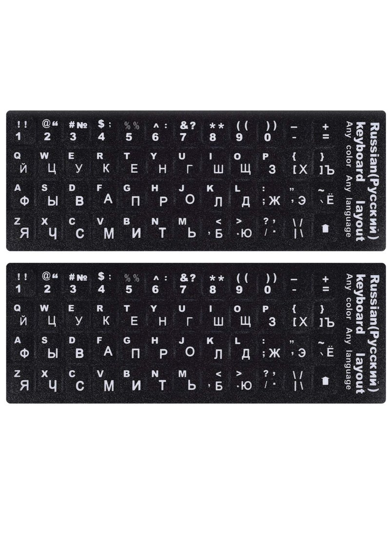 Generic - (2 Pack) Russian Keyboard Stickers, Russian-Englsih Keyboard Letters Replacement Stickers White Font Black Background for PC Computer Laptop Notebook Desktop, Cyrillic Keyboard Alphabet Stickers - Image 1