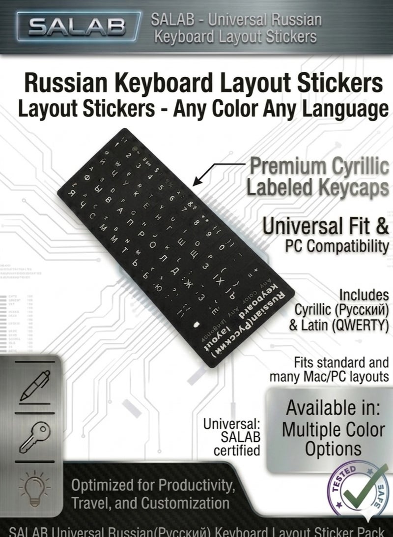 Salab Russian Keyboard Stickers, Russian-Englsih Keyboard Letters Replacement Stickers White Font Black Background for PC Computer Laptop Notebook Desktop, Cyrillic Keyboard Alphabet Stickers - Image 1