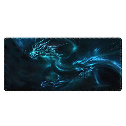 Meffort Inc Extra Large Extended Gaming Desk Mat Non-Slip Rubber Pads Stitched Edges XXL Mouse Pad 35.4 x 15.7 inch - Blue Dragon - Image 1