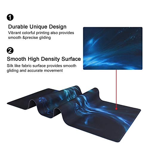 Meffort Inc Extra Large Extended Gaming Desk Mat Non-Slip Rubber Pads Stitched Edges XXL Mouse Pad 35.4 x 15.7 inch - Blue Dragon - Image 2