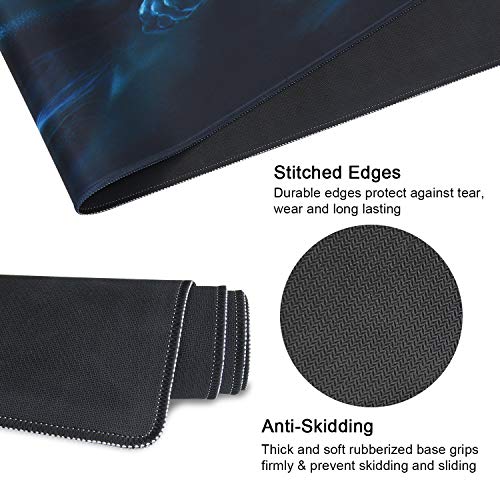 Meffort Inc Extra Large Extended Gaming Desk Mat Non-Slip Rubber Pads Stitched Edges XXL Mouse Pad 35.4 x 15.7 inch - Blue Dragon - Image 3