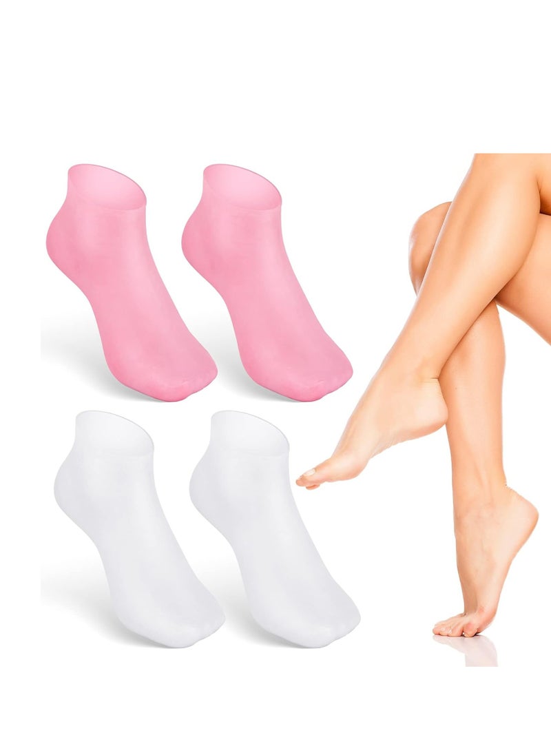 Noverlife Noverlife 2 Pairs Silicone Moisturizing Socks Softening Dry Cracked Feet Rough Skins & Anti Slip Aloe Socks for Dry Cracked Feet Women, Calluses, Spa Gel Socks Foot Care After Pedicure - Pink & White  - Image 1