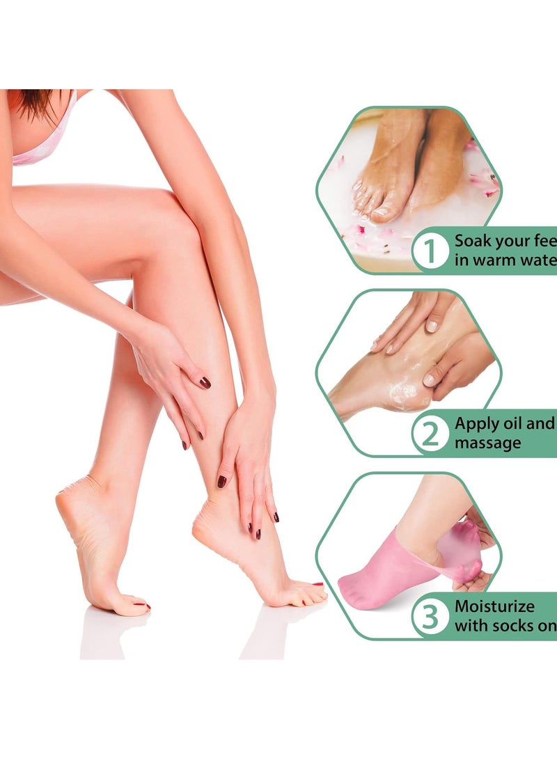 Noverlife Noverlife 2 Pairs Silicone Moisturizing Socks Softening Dry Cracked Feet Rough Skins & Anti Slip Aloe Socks for Dry Cracked Feet Women, Calluses, Spa Gel Socks Foot Care After Pedicure - Pink & White  - Image 5