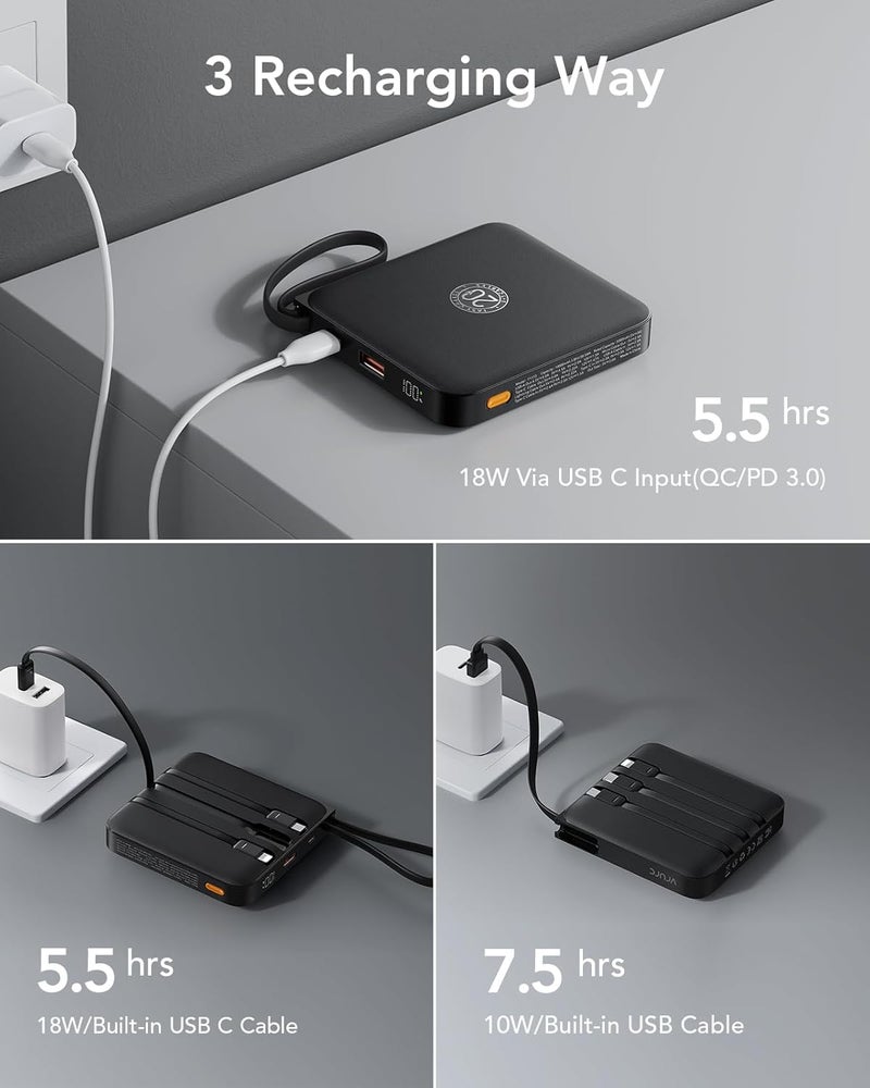 VRURC Power Bank, 20000mAh 22.5W Portable Charger with Built-in Cables, USB C In & Out Powerbank Fast Charging with LED Display Compatible with iPhone 16/15/14/13/12 Pro/Max Samsung Galaxy S23/S22 - Image 5