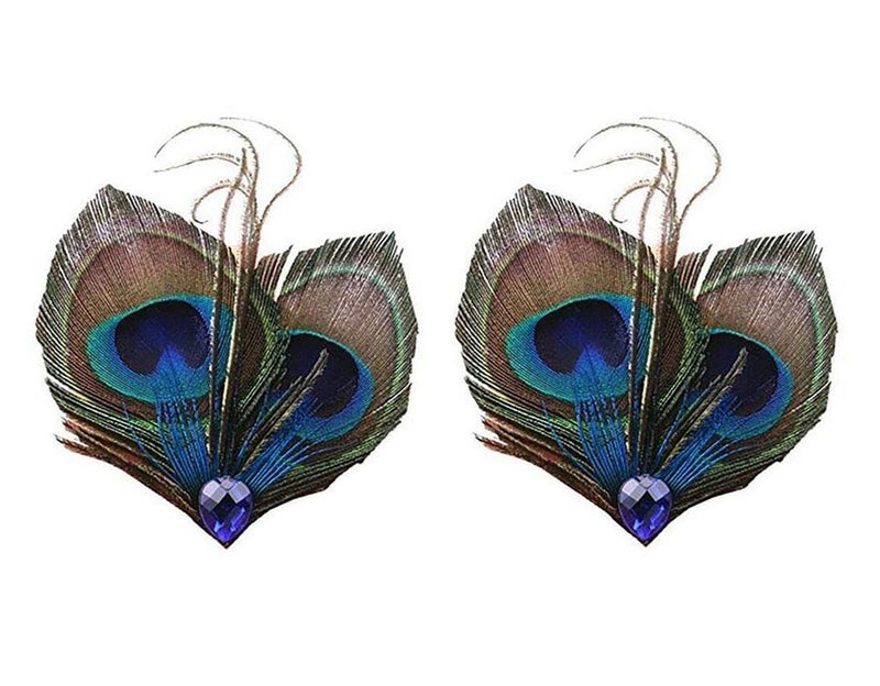 Suoirblss 2 PCS Women Bohemian Butterfly Peacock Feather Hair Clip Elegant Fascinator Wedding Dance Party Hair Pins Headdress Headwear Hair Accessory - Image 1