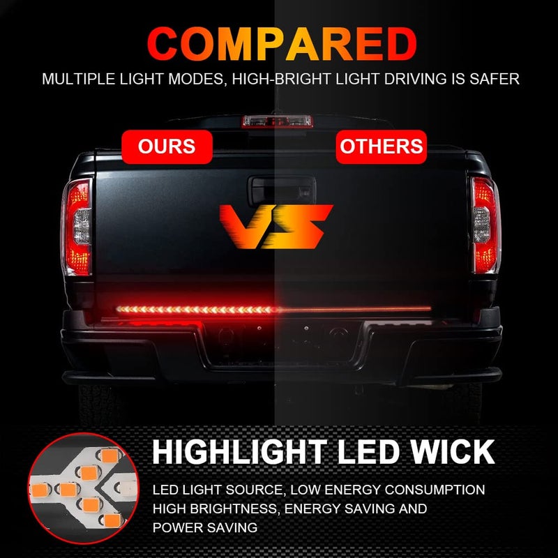KaiDengZhe Arrow 60 Inch 528LED Truck Tailgate Light Bar Strip RED Brake Sequential Amber Turn Signal Lights Double Flashing Light Tail Light Bar for Pickup Trailer SUV RV Van-1PCS - Image 2