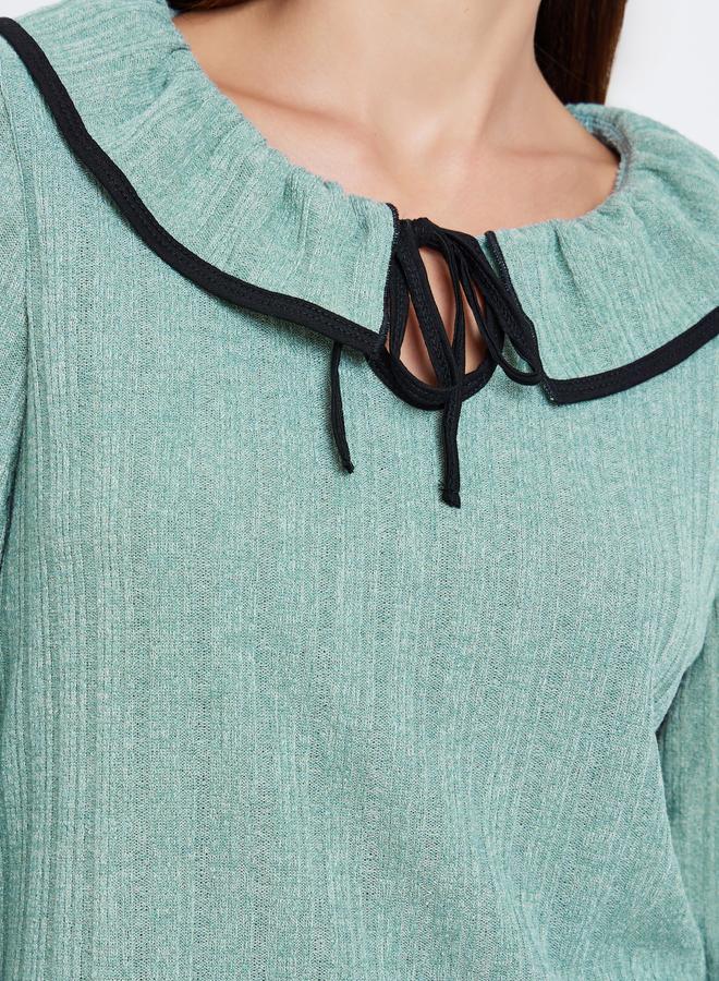 ستايلي طقم بيجاما من بنطال وتيشيرت بتفاصيل مضلعة وأربطة - Image 3