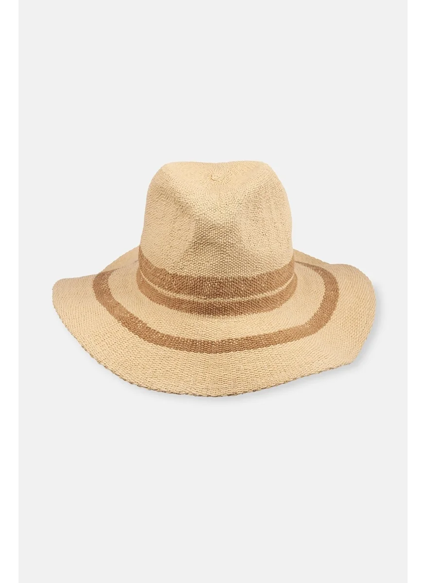 داجي Ecru Stripe Patterned Straw Hat