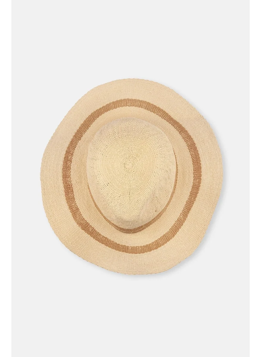 داجي Ecru Stripe Patterned Straw Hat