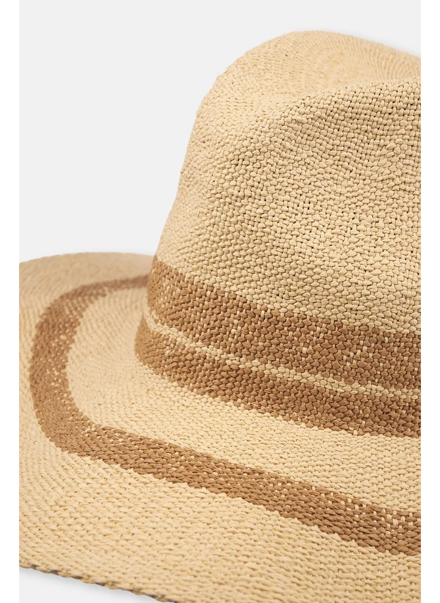 داجي Ecru Stripe Patterned Straw Hat