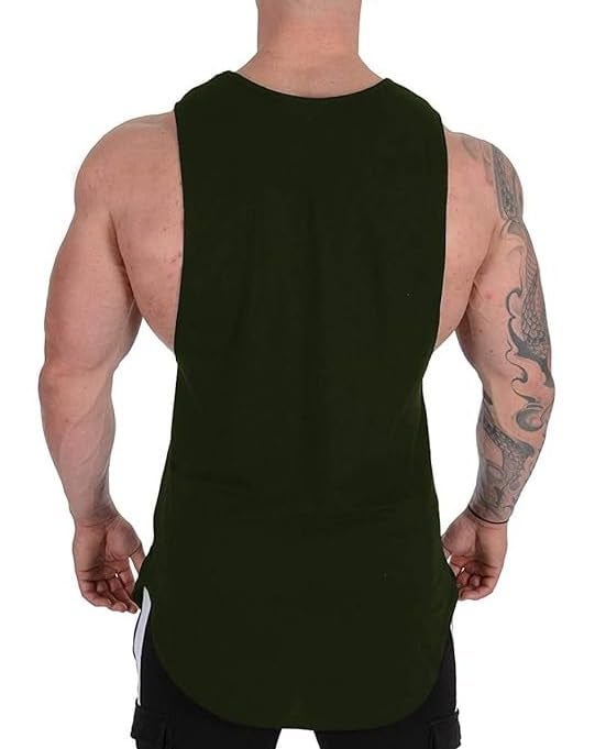 THE BLAZZE Men's Tank Tops Muscle Gym Bodybuilding Vest Fitness Workout Train Stringers L2631 0023 (4XL, AGR) - Image 2