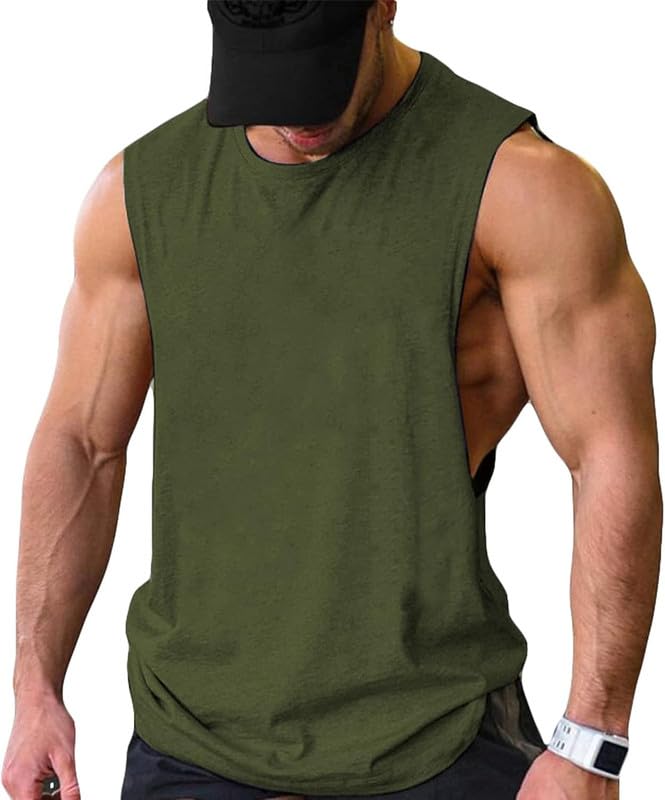 THE BLAZZE Men's Tank Tops Muscle Gym Bodybuilding Vest Fitness Workout Train Stringers L2631 0023 (4XL, AGR) - Image 4