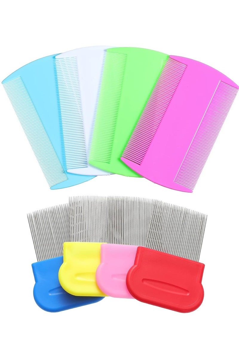 BABONA 8 Pieces Flea Lice Combs Double Sided Lice and Nit Removal Hair Grooming Plastic and Metal Comb for Humans Pets(4 x 2 Inch, 2.24 x 2.24 Inch,Pink, Light Blue, Blue, White, Green, Red, Yellow) - Image 1