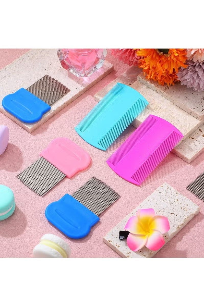 BABONA 8 Pieces Flea Lice Combs Double Sided Lice and Nit Removal Hair Grooming Plastic and Metal Comb for Humans Pets(4 x 2 Inch, 2.24 x 2.24 Inch,Pink, Light Blue, Blue, White, Green, Red, Yellow) - Image 3