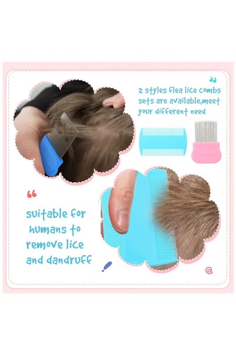 BABONA 8 Pieces Flea Lice Combs Double Sided Lice and Nit Removal Hair Grooming Plastic and Metal Comb for Humans Pets(4 x 2 Inch, 2.24 x 2.24 Inch,Pink, Light Blue, Blue, White, Green, Red, Yellow) - Image 5