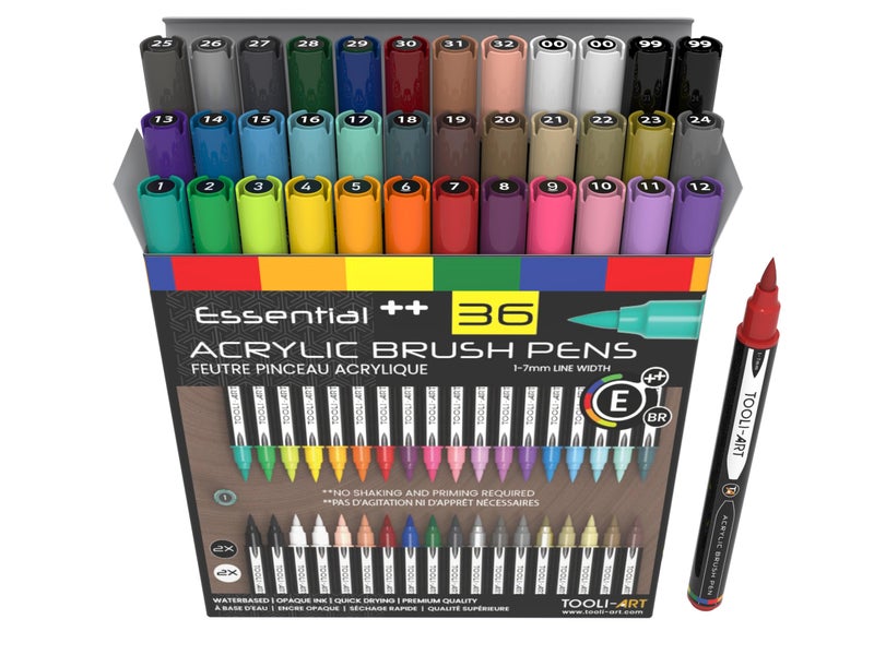 TOOLI-ART TOOLIART 36 Flexible Brush Tip Acrylic Paint Pens Markers Set 17mm Line for Rock Painting Glass Mugs Wood Metal Canvas Plastic Non Toxic Waterbased Quick Drying - Image 2