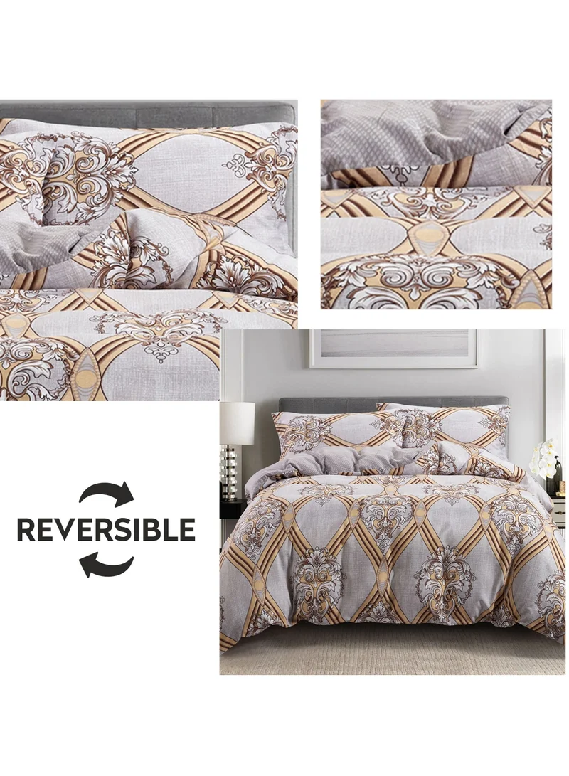 دوناتيلا حاف مجموعة 3 قطع الملك الحجم المطبوعة عكسها الفراش المعزي يغطي مع إغلاق سستة خفية وحاملي الزاوية (بدون حشو لحاف / إدراج) ، الذهب / رمادي