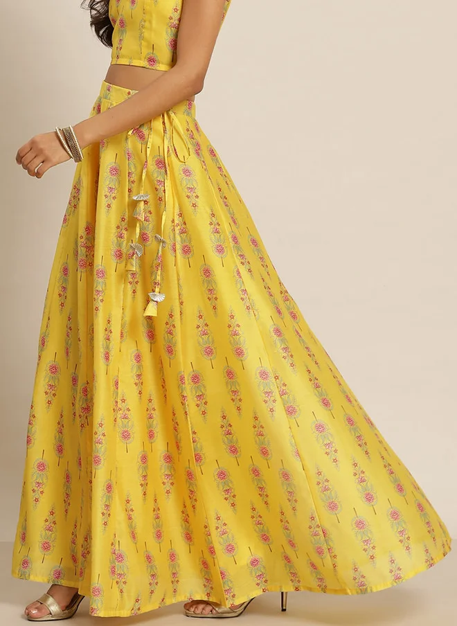 ساسافراس تنورة ماكسي واسعة مطبوعة باللون الأصفر للنساء