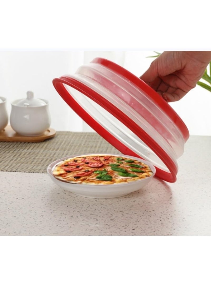 غطاء طبق للميكروويف، سيليكون قابل للطي، دائري، 26.5 سم، (أحمر)، غطاء مانع للتناثر مقاس 10.5 بوصة، غطاء طعام، مصفاة للفواكه والخضراوات، مصفاة، مصنوع من بلاستيك وسيليكون آمنين غذائيًا - Image 4
