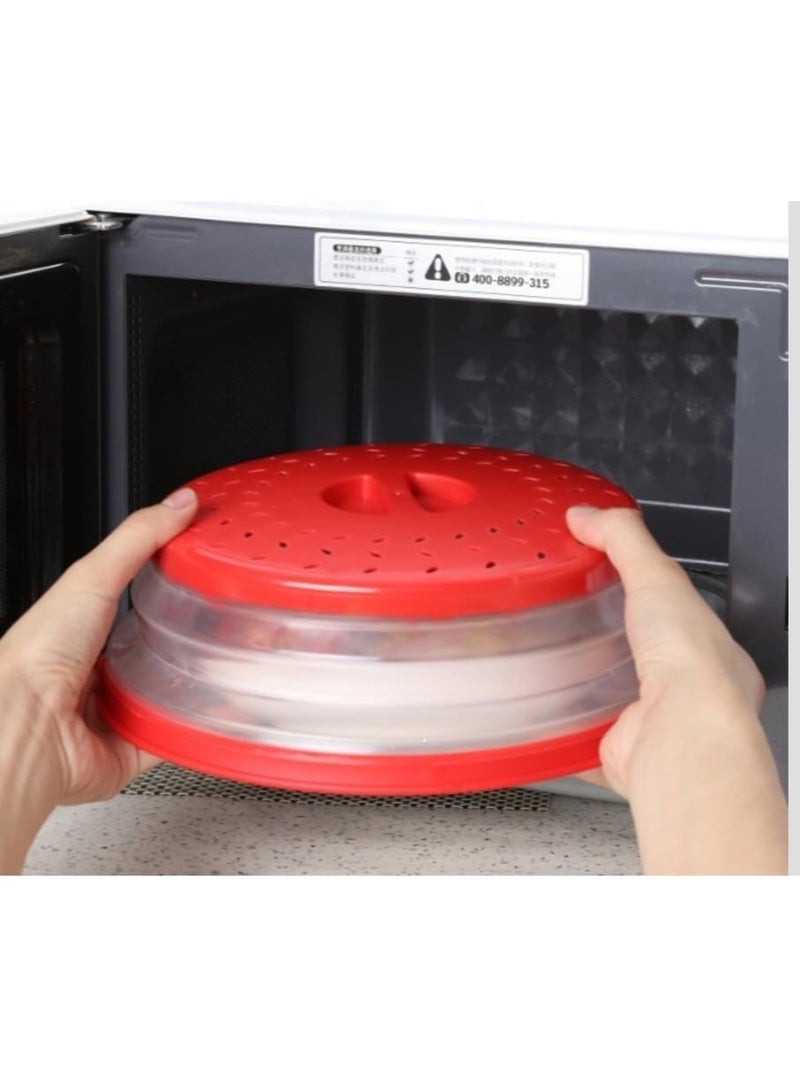 غطاء طبق للميكروويف، سيليكون قابل للطي، دائري، 26.5 سم، (أحمر)، غطاء مانع للتناثر مقاس 10.5 بوصة، غطاء طعام، مصفاة للفواكه والخضراوات، مصفاة، مصنوع من بلاستيك وسيليكون آمنين غذائيًا - Image 5