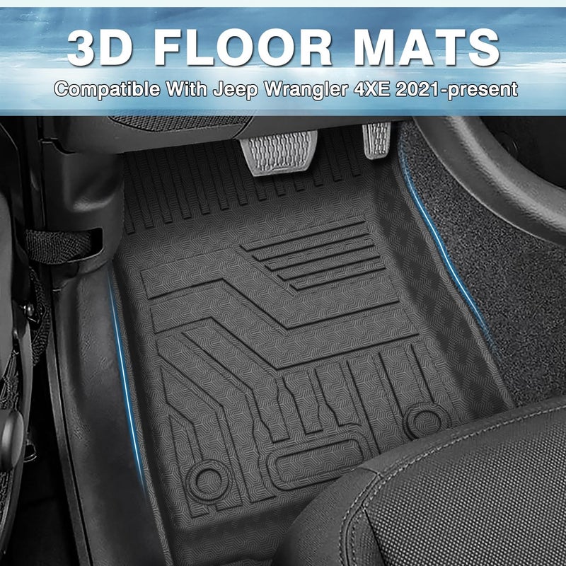 Mixsuper Custom Fit All Weather Floor Mats for 2021-2023 Jeep Wrangler 4XE - Front & Rear Row Set - Black - Image 2