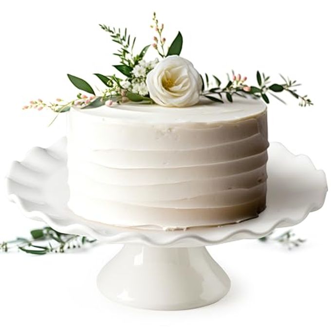 YHOJOY White Cake Stand, 10 Inch Cake Stands for Tea Party, Round Dessert Stand for 8 Inch Cake, Small Cake Plate Cupcake Stand for Dessert Table Display, Ruffle Trim - Image 4