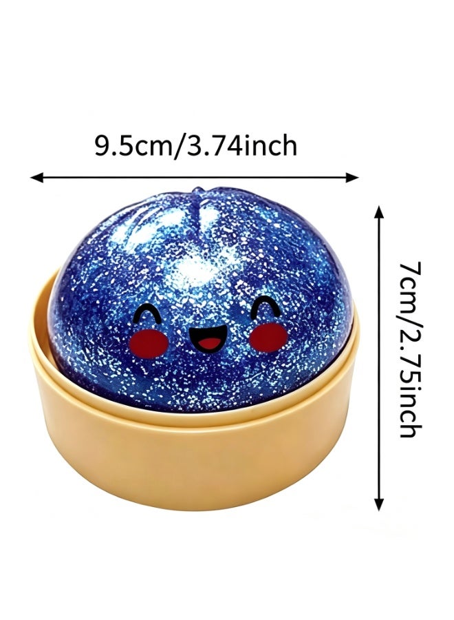 Glitter Dumpling Squishy Toy – Jumbo Colorful Stress Relief Dumpling Fidget with Steamer Box, Soft Squeeze Decompression Dough for Kids and Adults  （blue） - Image 3