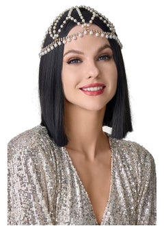 1920S Crystal Cap Headpiece Rhinestone Head Chain Roaring 20S Great Gatsby Hair Accessories For Art Deco Party (Gold Pearl)