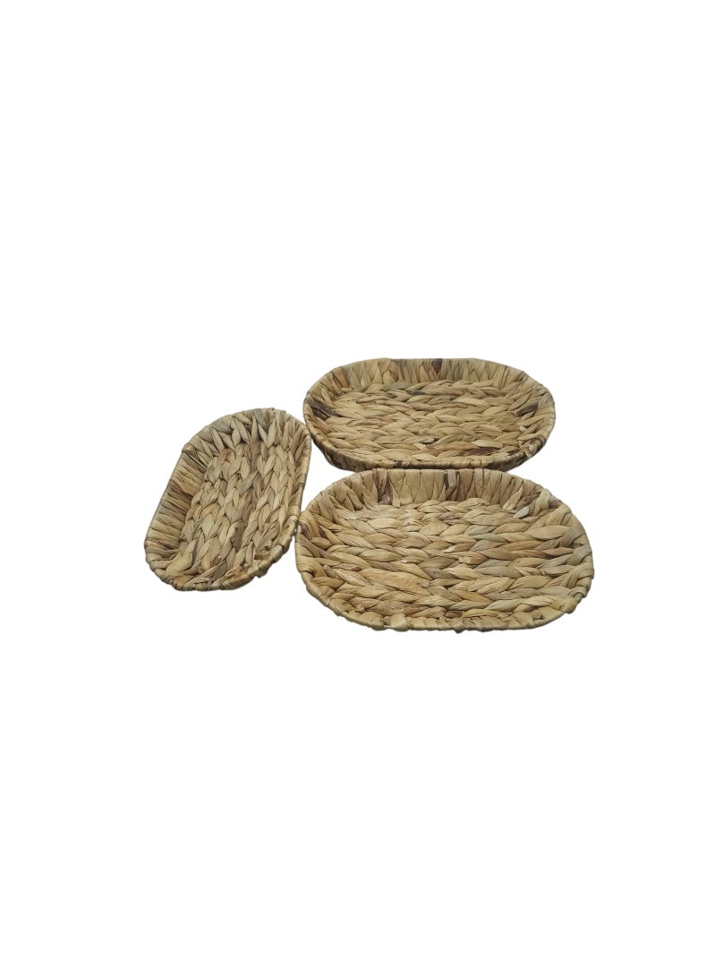 طقم أطباق خوص 3 قطع بيضاوية لتقديم التسالي والفاكهة والخبز والديكور - Image 4