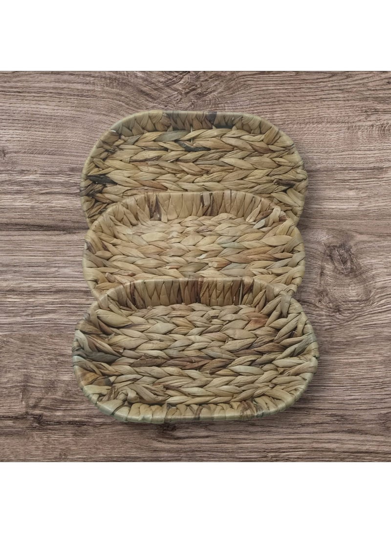 طقم أطباق خوص 3 قطع بيضاوية لتقديم التسالي والفاكهة والخبز والديكور - Image 3